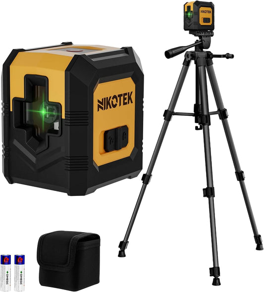 Nikotek Green Laser Level with 1.02M Tripod, Self-Leveling Bright Green Beam Horizontal and Vertical Cross Line Laser for Home Decoration DIY etc.Carrying Pouch Battery&Tripod Included
