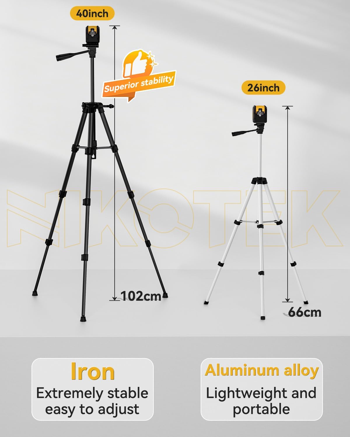 Nikotek Green Laser Level with 1.02M Tripod, Self-Leveling Bright Green Beam Horizontal and Vertical Cross Line Laser for Home Decoration DIY etc.Carrying Pouch Battery&Tripod Included