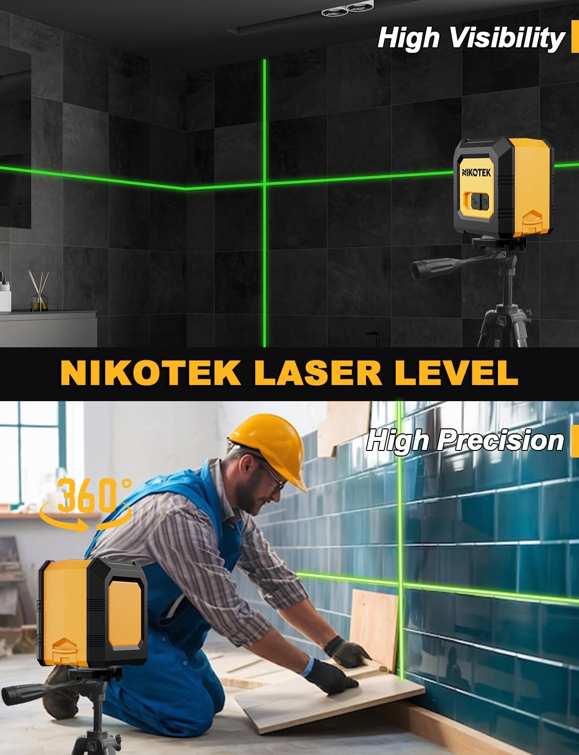 Nikotek Green Laser Level with 1.02M Tripod, Self-Leveling Bright Green Beam Horizontal and Vertical Cross Line Laser for Home Decoration DIY etc.Carrying Pouch Battery&Tripod Included