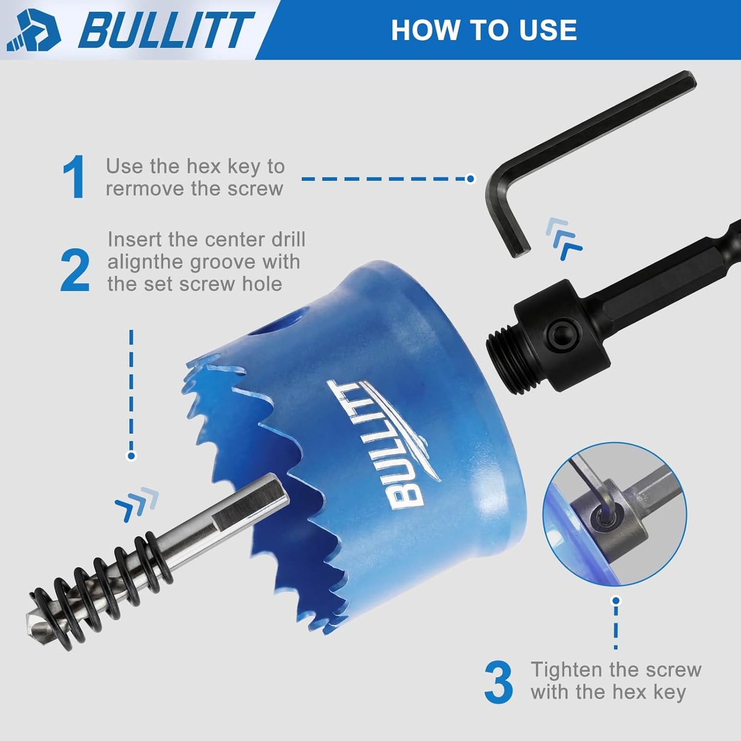 BULLITT Impact Hole Saw Set, 20,25,32MM 3PCS M42 HSS Bi-Metal,Hex Shank,Impact Hole Cutter Set Perfect for Drilling Thin Metal,Stainless Steel,Mild Steel and Aluminium