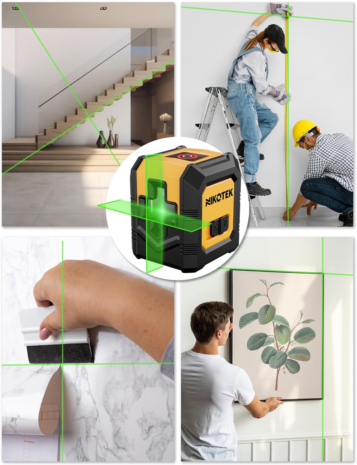 Nikotek Green Laser Level with 1.02M Tripod, Self-Leveling Bright Green Beam Horizontal and Vertical Cross Line Laser for Home Decoration DIY etc.Carrying Pouch Battery&Tripod Included
