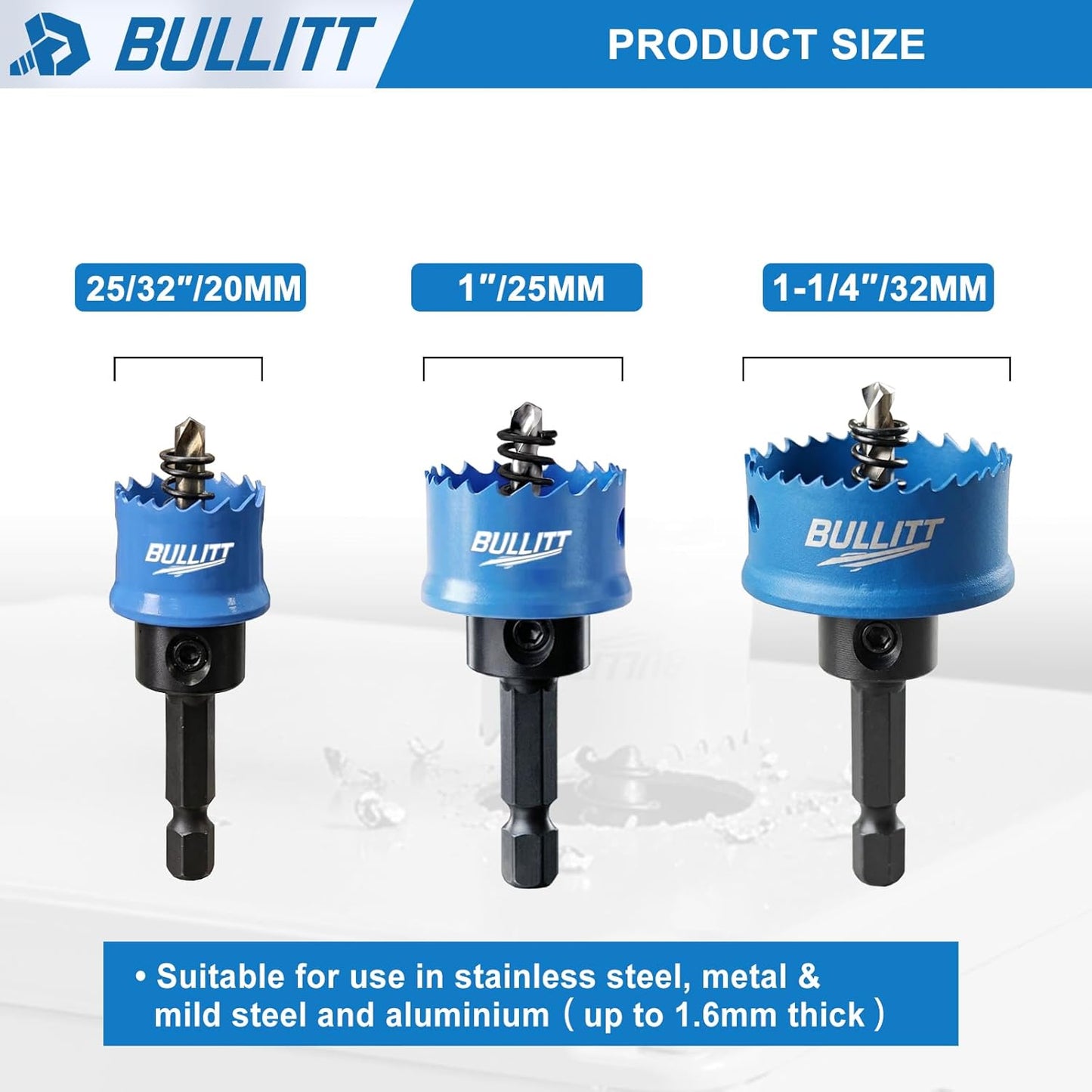 BULLITT Impact Hole Saw Set, 20,25,32MM 3PCS M42 HSS Bi-Metal,Hex Shank,Impact Hole Cutter Set Perfect for Drilling Thin Metal,Stainless Steel,Mild Steel and Aluminium