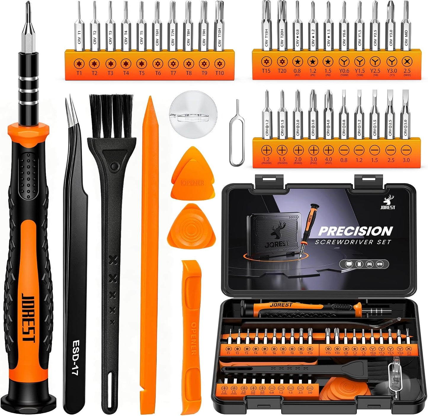 JOREST 40Pcs Precision Screwdriver Set, Small Screwdriver with Torx T5 T6 T8 T9, Triwing Y00, Star P5, Mini Repair Tool Kit for Laptop, Switch, PS5,Xbox, MacBook, iPhone, Ring Doorbell, Watch, Glasses