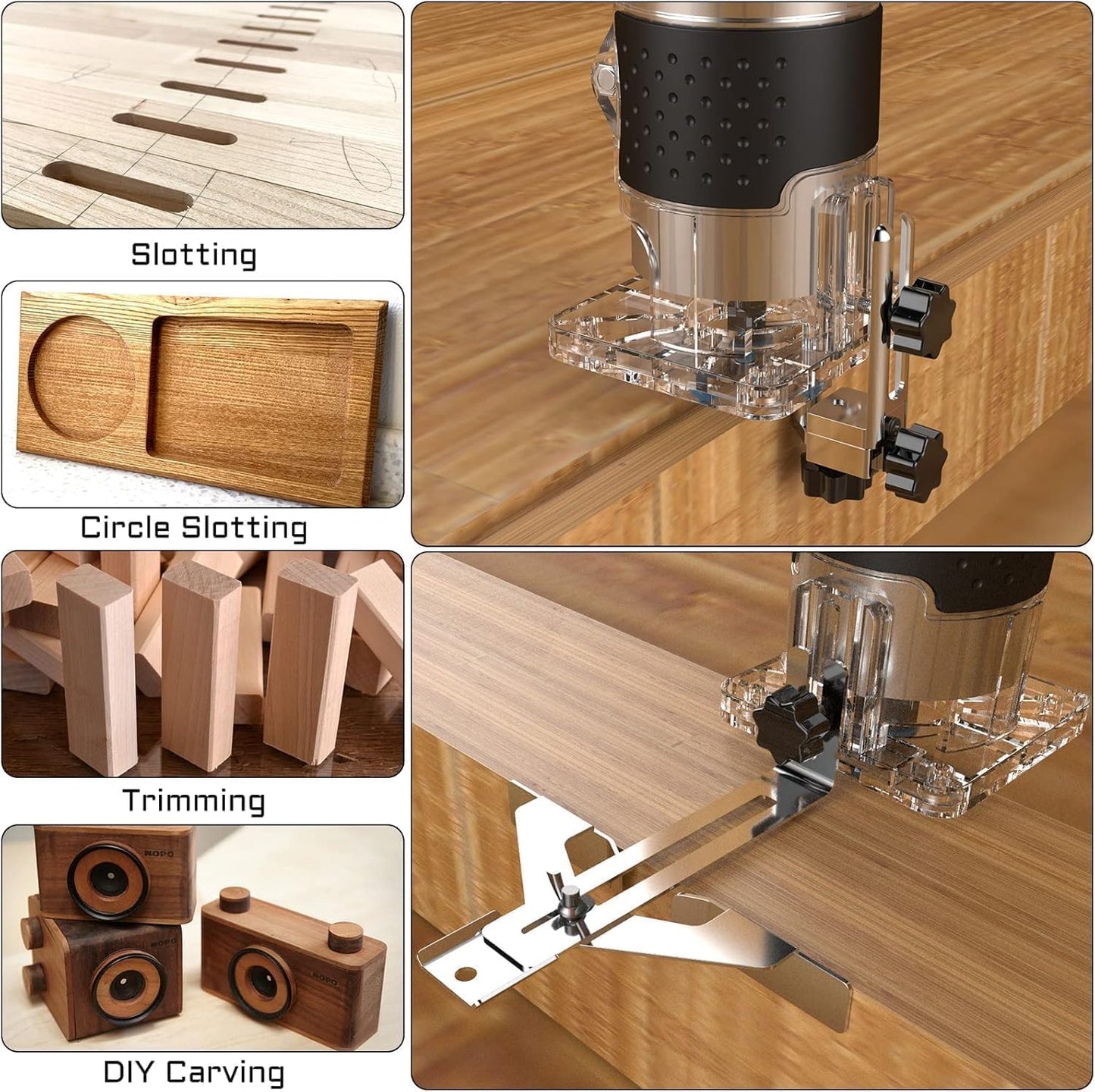 Palm Router Tool, 800W 30000Rpm Electric Woodworking Hand Router with Trimmer Base & 15Pcs 1/4"(6.35mm) Router Bits Set, 220V Wood Trimmer Router (Blue, 6 Speed)